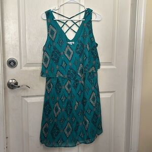 Speechless Women’s Teal Blue Aztec Print Dress XL